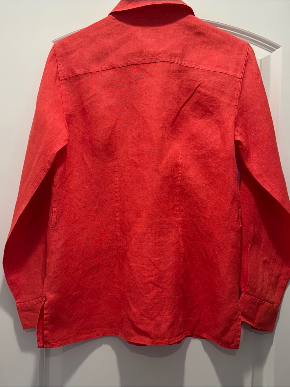 Talbots Bright Red Button-Front Linen Blend Shirt - Picture 2 of 6